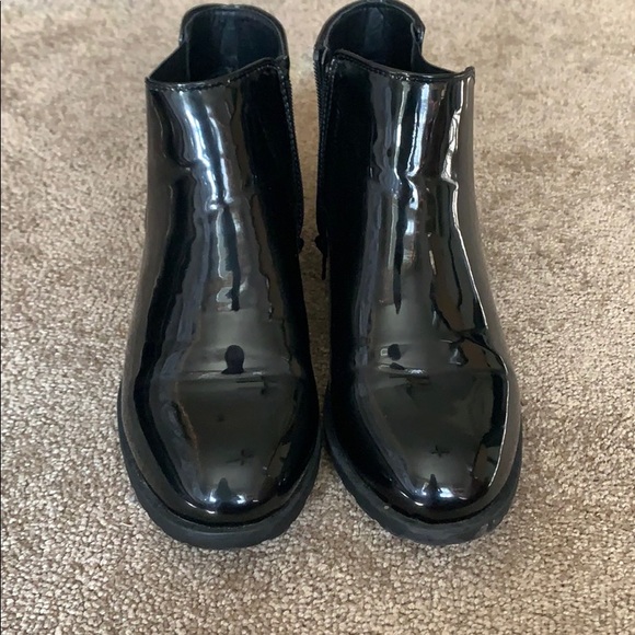 shiny black ankle boots